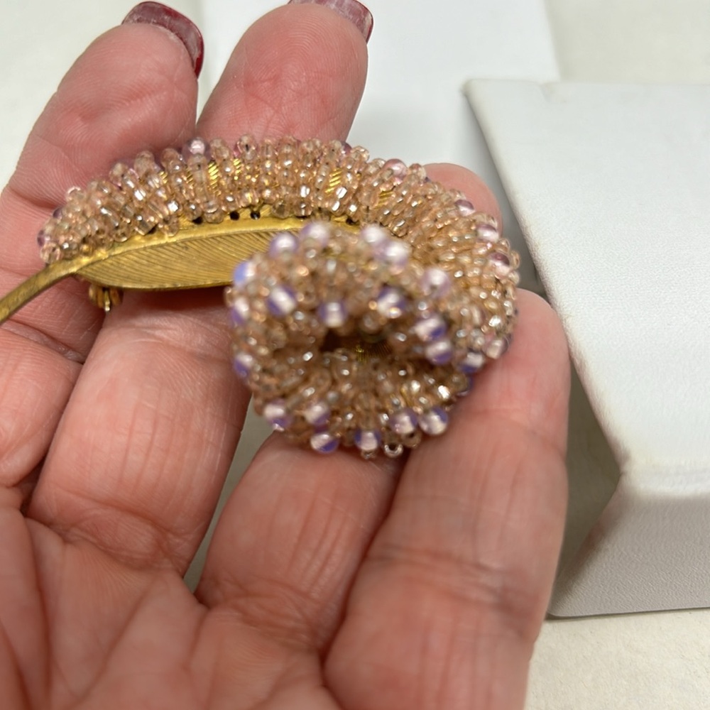 Gorgeous Signed Miriam Haskell Beaded Leaf Pin. - image 7